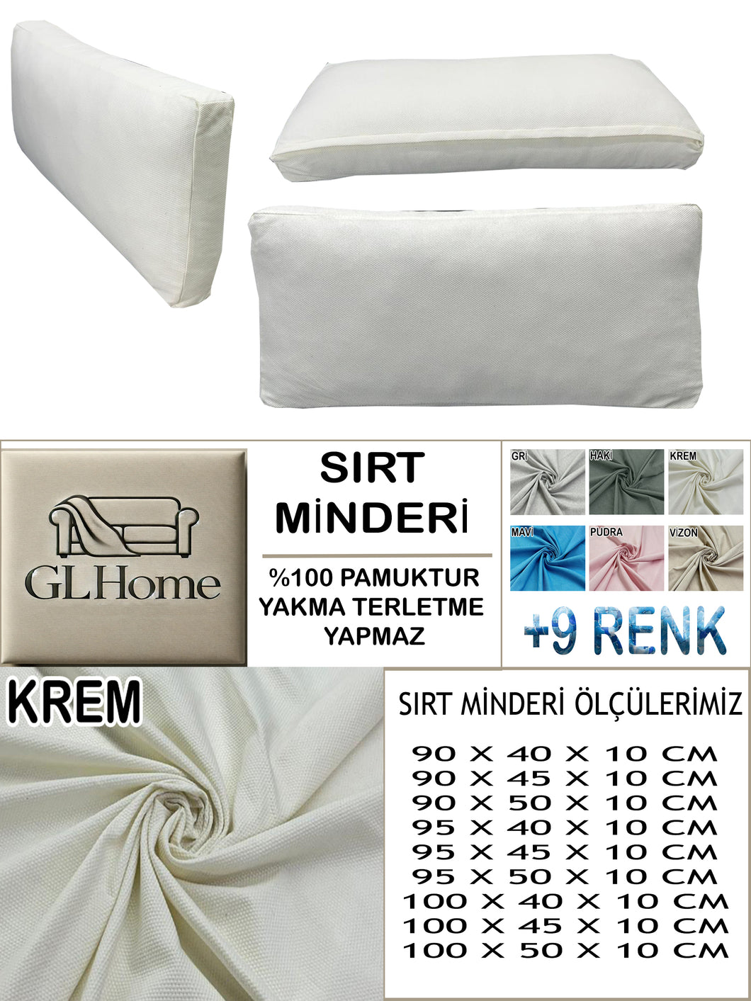 %100 Pamuk Petek Krem Renk Sırt Minderi