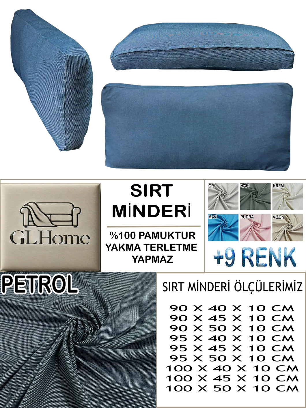 %100 Pamuk Petek Petrol Renk Sırt Minderi
