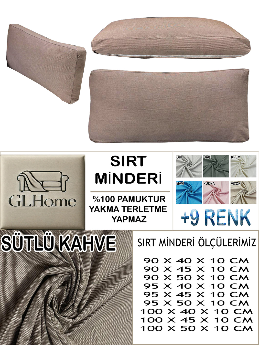 %100 Pamuk Petek Sütlü Kahve Renk Sırt Minderi
