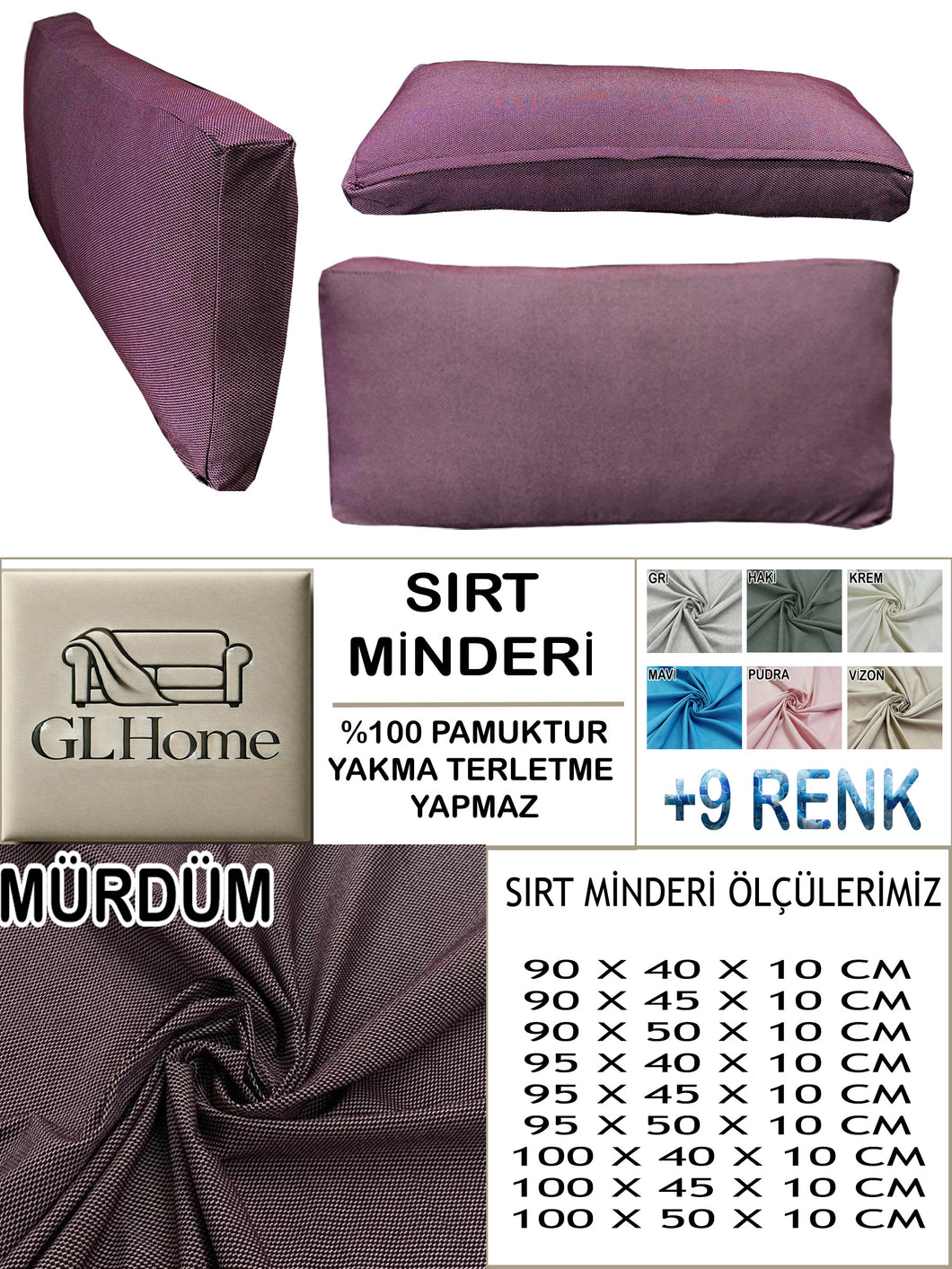 %100 Pamuk Petek Mürdüm Renk Sırt Minderi