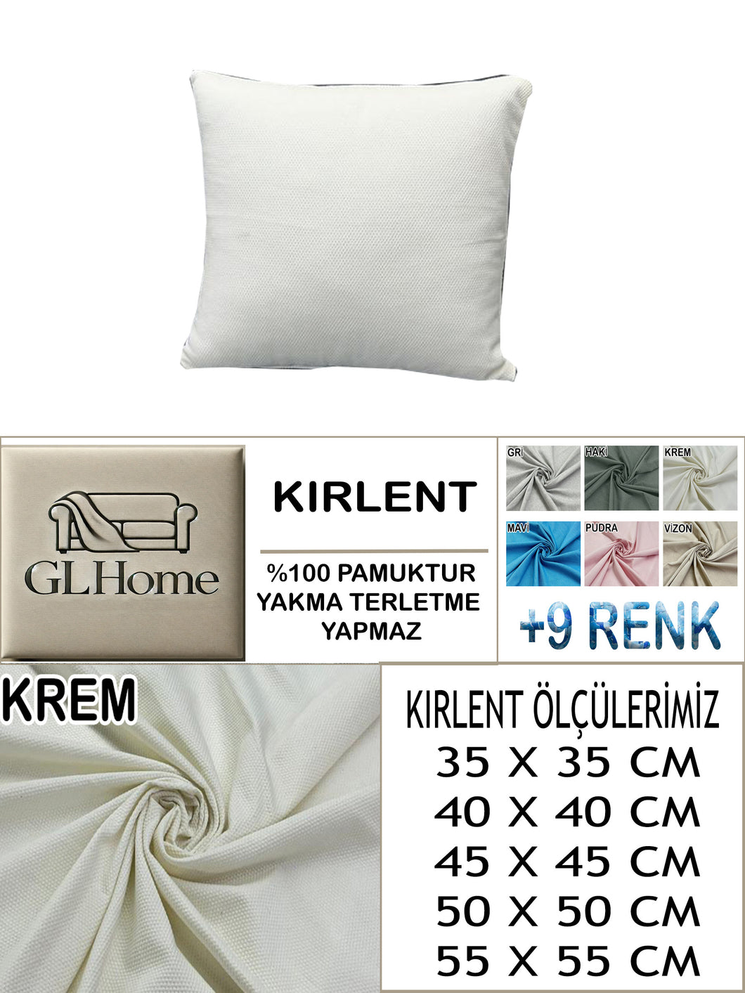%100 Pamuk Petek Krem  Renk Kırlent Kılıfı