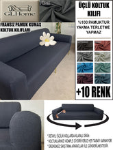Görseli Galeri görüntüleyiciye yükleyin, %100 Pamuklu Fransız  Kumaş Füme 3 Lü Komple Giydirme Kanepe &amp; Çekyat, Bohem, Porto, Vb. Model Koltuk Kilifi
