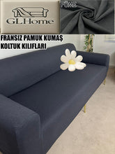 Görseli Galeri görüntüleyiciye yükleyin, %100 Pamuklu Fransız  Kumaş Füme 3 Lü Komple Giydirme Kanepe &amp; Çekyat, Bohem, Porto, Vb. Model Koltuk Kilifi
