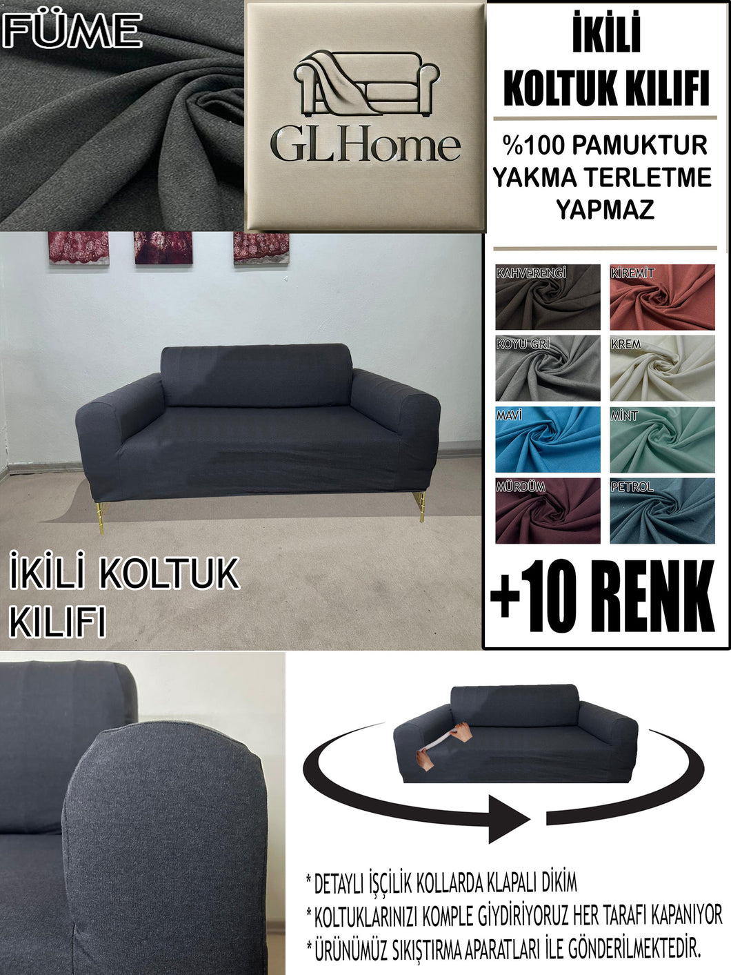 %100 Pamuklu Fransız  Kumaş Füme Çift Kişilik Komple Giydirme 2