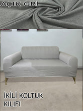 Görseli Galeri görüntüleyiciye yükleyin, %100 Pamuklu Fransız  Kumaş Açık Gri Çift Kişilik Komple Giydirme 2&quot;Li Kanepe, Bohem, vb Model Koltuk Kılıfları
