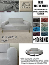 Görseli Galeri görüntüleyiciye yükleyin, %100 Pamuklu Fransız  Kumaş Açık Gri Çift Kişilik Komple Giydirme 2&quot;Li Kanepe, Bohem, vb Model Koltuk Kılıfları
