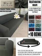 Görseli Galeri görüntüleyiciye yükleyin, %100 Pamuklu Fransız  Kumaş Haki 3Lü Komple Giydirme Kanepe &amp; Çekyat, Bohem, Porto, Vb. Model Koltuk Kilifi

