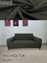 Görseli Galeri görüntüleyiciye yükleyin, %100 Pamuklu Fransız  Kumaş Haki 3+2+1+1 Komple Giydirme Kanepe&amp;Çekyat, Bohem, Porto, vn. Model Koltuk Kılıfı

