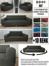 Görseli Galeri görüntüleyiciye yükleyin, %100 Pamuklu Fransız  Kumaş Haki 3+2+1+1 Komple Giydirme Kanepe&amp;Çekyat, Bohem, Porto, vn. Model Koltuk Kılıfı
