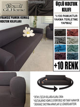 Görseli Galeri görüntüleyiciye yükleyin, %100 Pamuklu Fransız  Kumaş Kahverengi 3Lü Komple Giydirme Kanepe &amp; Çekyat, Bohem, Porto, Vb. Model Koltuk Kilifi
