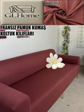 Görseli Galeri görüntüleyiciye yükleyin, %100 Pamuklu Fransız  Kumaş Kiremit 3Lü Komple Giydirme Kanepe &amp; Çekyat, Bohem, Porto, Vb. Model Koltuk Kilifi
