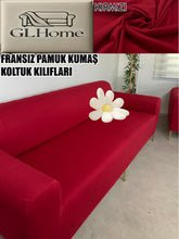Görseli Galeri görüntüleyiciye yükleyin, %100 Pamuklu Fransız  Kumaş Kırmızı 3Lü Komple Giydirme Kanepe &amp; Çekyat, Bohem, Porto, Vb. Model Koltuk Kilifi
