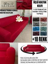 Görseli Galeri görüntüleyiciye yükleyin, %100 Pamuklu Fransız  Kumaş Kırmızı 3Lü Komple Giydirme Kanepe &amp; Çekyat, Bohem, Porto, Vb. Model Koltuk Kilifi
