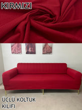 Görseli Galeri görüntüleyiciye yükleyin, %100 Pamuklu Fransız  Kumaş Kırmızı 3+3+1+1 Komple Giydirme Kanepe&amp;Çekyat, Bohem, Porto, vn. Model Koltuk Kılıfı
