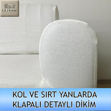 Görseli Galeri görüntüleyiciye yükleyin, %100 Pamuklu Fransız  Kumaş Krem 3+2+1+1 Komple Giydirme Kanepe&amp;Çekyat, Bohem, Porto, vn. Model Koltuk Kılıfı
