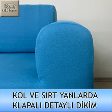 Görseli Galeri görüntüleyiciye yükleyin, %100 Pamuklu Fransız  Kumaş Mavi Çift Kişilik Komple Giydirme 2&quot;Li Kanepe, Bohem, vb Model Koltuk Kılıfları
