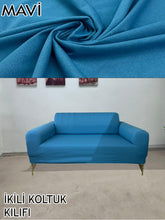 Görseli Galeri görüntüleyiciye yükleyin, %100 Pamuklu Fransız  Kumaş Mavi 3+2+1+1 Komple Giydirme Kanepe&amp;Çekyat, Bohem, Porto, vn. Model Koltuk Kılıfı
