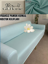 Görseli Galeri görüntüleyiciye yükleyin, %100 Pamuklu Fransız  Kumaş Mint 3Lü Komple Giydirme Kanepe &amp; Çekyat, Bohem, Porto, Vb. Model Koltuk Kilifi
