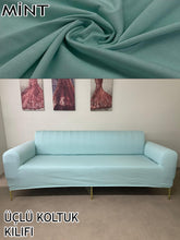 Görseli Galeri görüntüleyiciye yükleyin, %100 Pamuklu Fransız  Kumaş Mint 3+2+1+1 Komple Giydirme Kanepe&amp;Çekyat, Bohem, Porto, vn. Model Koltuk Kılıfı
