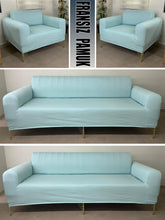 Görseli Galeri görüntüleyiciye yükleyin, %100 Pamuklu Fransız  Kumaş Mint 3+3+1+1 Komple Giydirme Kanepe&amp;Çekyat, Bohem, Porto, vn. Model Koltuk Kılıfı
