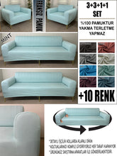 Görseli Galeri görüntüleyiciye yükleyin, %100 Pamuklu Fransız  Kumaş Mint 3+3+1+1 Komple Giydirme Kanepe&amp;Çekyat, Bohem, Porto, vn. Model Koltuk Kılıfı
