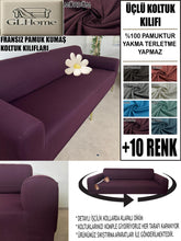 Görseli Galeri görüntüleyiciye yükleyin, %100 Pamuklu Fransız  Kumaş Mürdüm 3Lü Komple Giydirme Kanepe &amp; Çekyat, Bohem, Porto, Vb. Model Koltuk Kilifi
