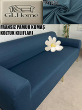 Görseli Galeri görüntüleyiciye yükleyin, %100 Pamuklu Fransız  Kumaş Petrol 3Lü Komple Giydirme Kanepe &amp; Çekyat, Bohem, Porto, Vb. Model Koltuk Kilifi
