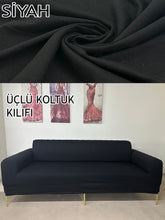 Görseli Galeri görüntüleyiciye yükleyin, %100 Pamuklu Fransız  Kumaş Siyah 3+2+1+1 Komple Giydirme Kanepe&amp;Çekyat, Bohem, Porto, vn. Model Koltuk Kılıfı
