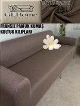 Görseli Galeri görüntüleyiciye yükleyin, %100 Pamuklu Fransız  Kumaş Sütlü Kahve 3Lü Komple Giydirme Kanepe &amp; Çekyat, Bohem, Porto, Vb. Model Koltuk Kilifi
