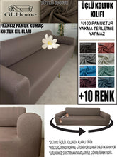 Görseli Galeri görüntüleyiciye yükleyin, %100 Pamuklu Fransız  Kumaş Sütlü Kahve 3Lü Komple Giydirme Kanepe &amp; Çekyat, Bohem, Porto, Vb. Model Koltuk Kilifi
