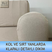 Görseli Galeri görüntüleyiciye yükleyin, %100 Pamuklu Fransız  Kumaş Vizon 3+3+1+1 Komple Giydirme Kanepe&amp;Çekyat, Bohem, Porto, vn. Model Koltuk Kılıfı
