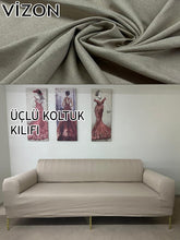 Görseli Galeri görüntüleyiciye yükleyin, %100 Pamuklu Fransız  Kumaş Vizon 3+3+1+1 Komple Giydirme Kanepe&amp;Çekyat, Bohem, Porto, vn. Model Koltuk Kılıfı
