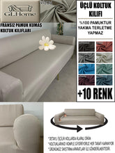 Görseli Galeri görüntüleyiciye yükleyin, %100 Pamuklu Fransız  Kumaş  Vizon 3Lü Komple Giydirme Kanepe &amp; Çekyat, Bohem, Porto, Vb. Model Koltuk Kilifi

