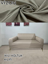 Görseli Galeri görüntüleyiciye yükleyin, %100 Pamuklu Fransız  Kumaş Vizon 3+2+1+1 Komple Giydirme Kanepe&amp;Çekyat, Bohem, Porto, vn. Model Koltuk Kılıfı
