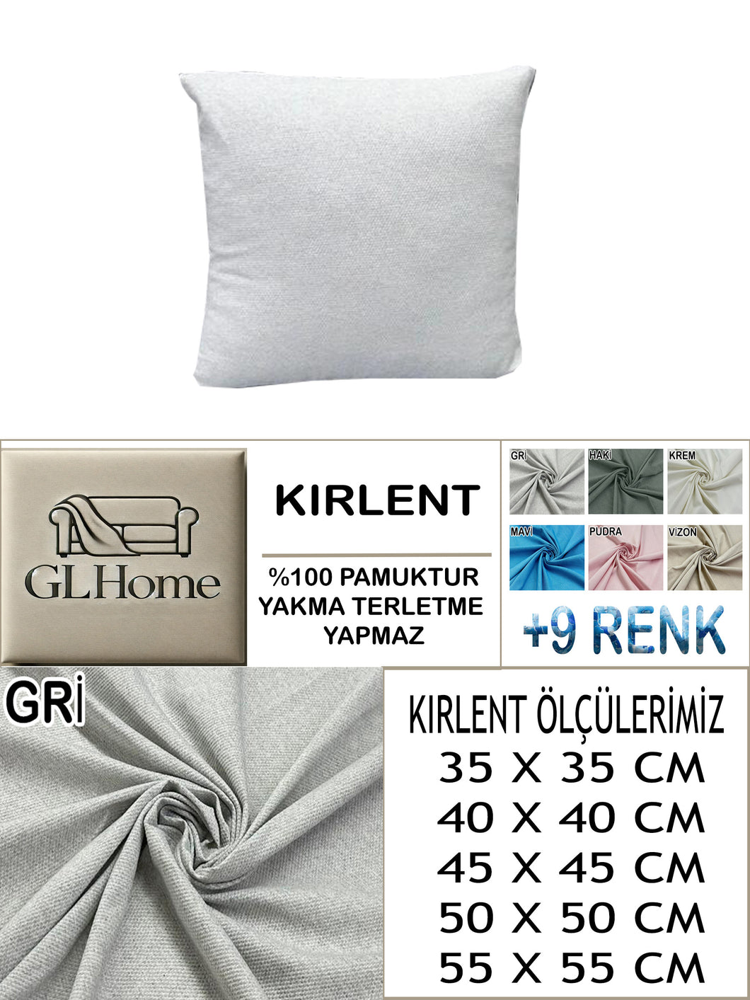 %100 Pamuk Petek Gri Renk  Kırlent Kılıfı