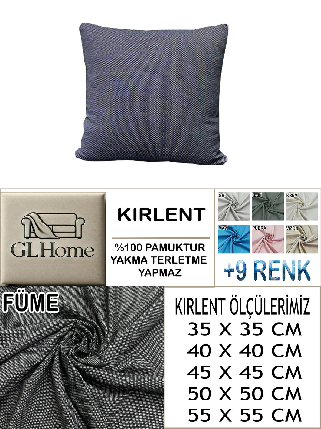 %100 Pamuk Petek Füme Renk Kırlent Kılıfı
