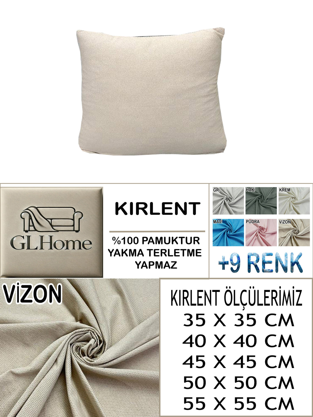 %100 Pamuk Petek Vizon Renk Kırlent Kılıfı