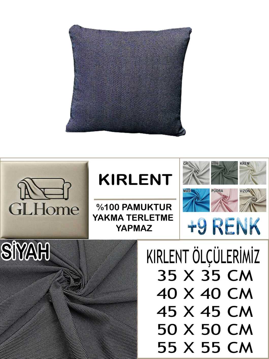 %100 Pamuk Petek Siyah Renk Kırlent Kılıfı