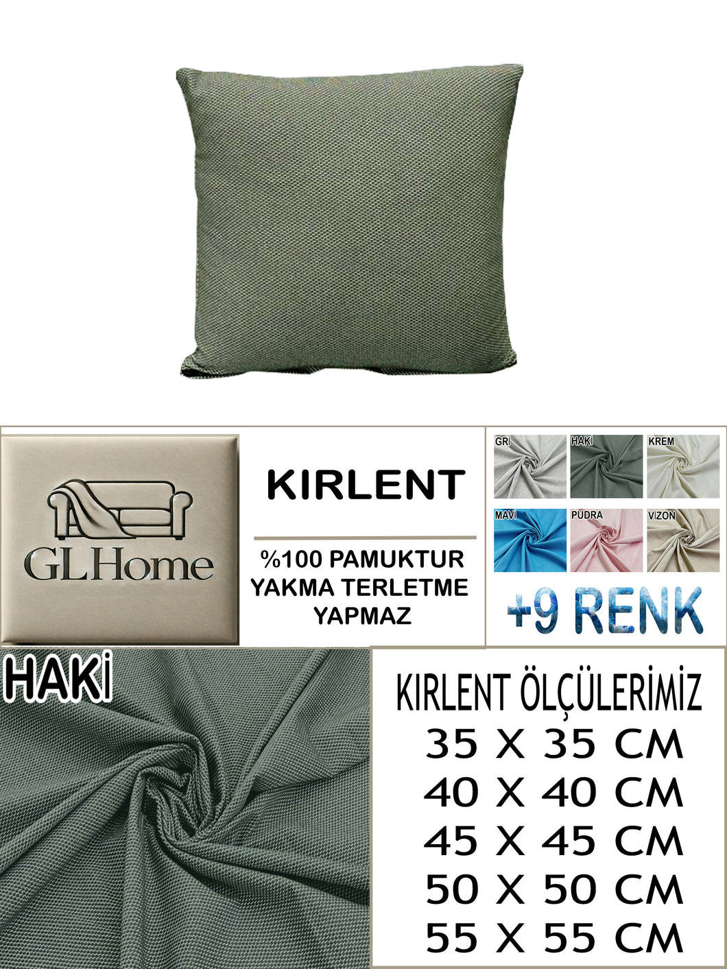 %100 Pamuk Petek Haki Renk  Kırlent Kılıfı