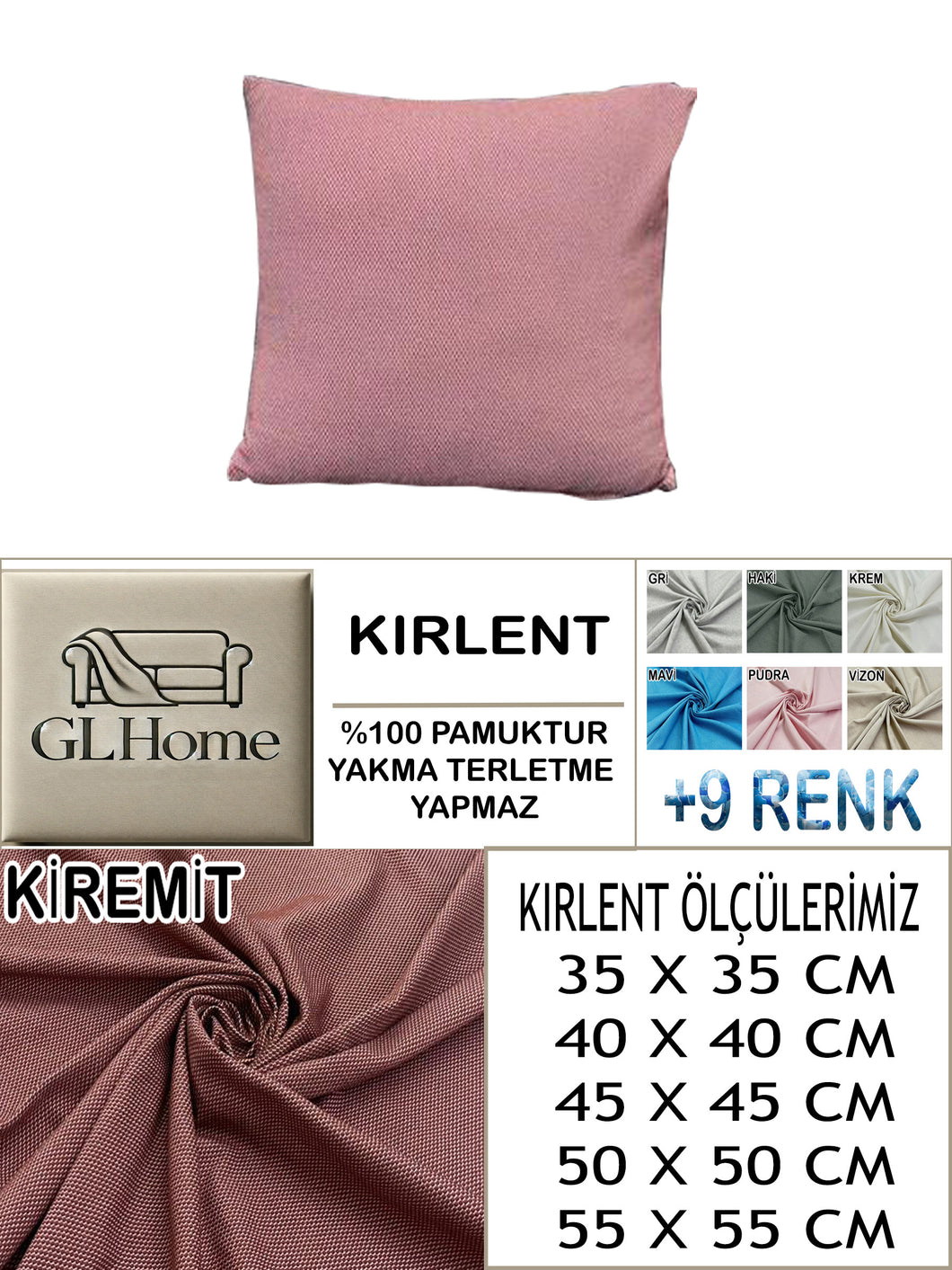 %100 Pamuk Petek Kiremit  Renk Kırlent Kılıfı