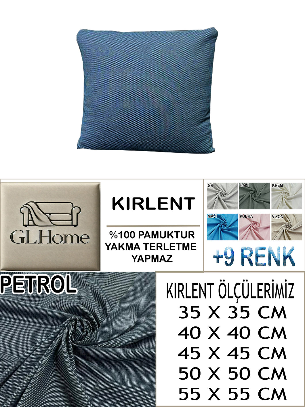 %100 Pamuk Petek Petrol Renk Kırlent Kılıfı