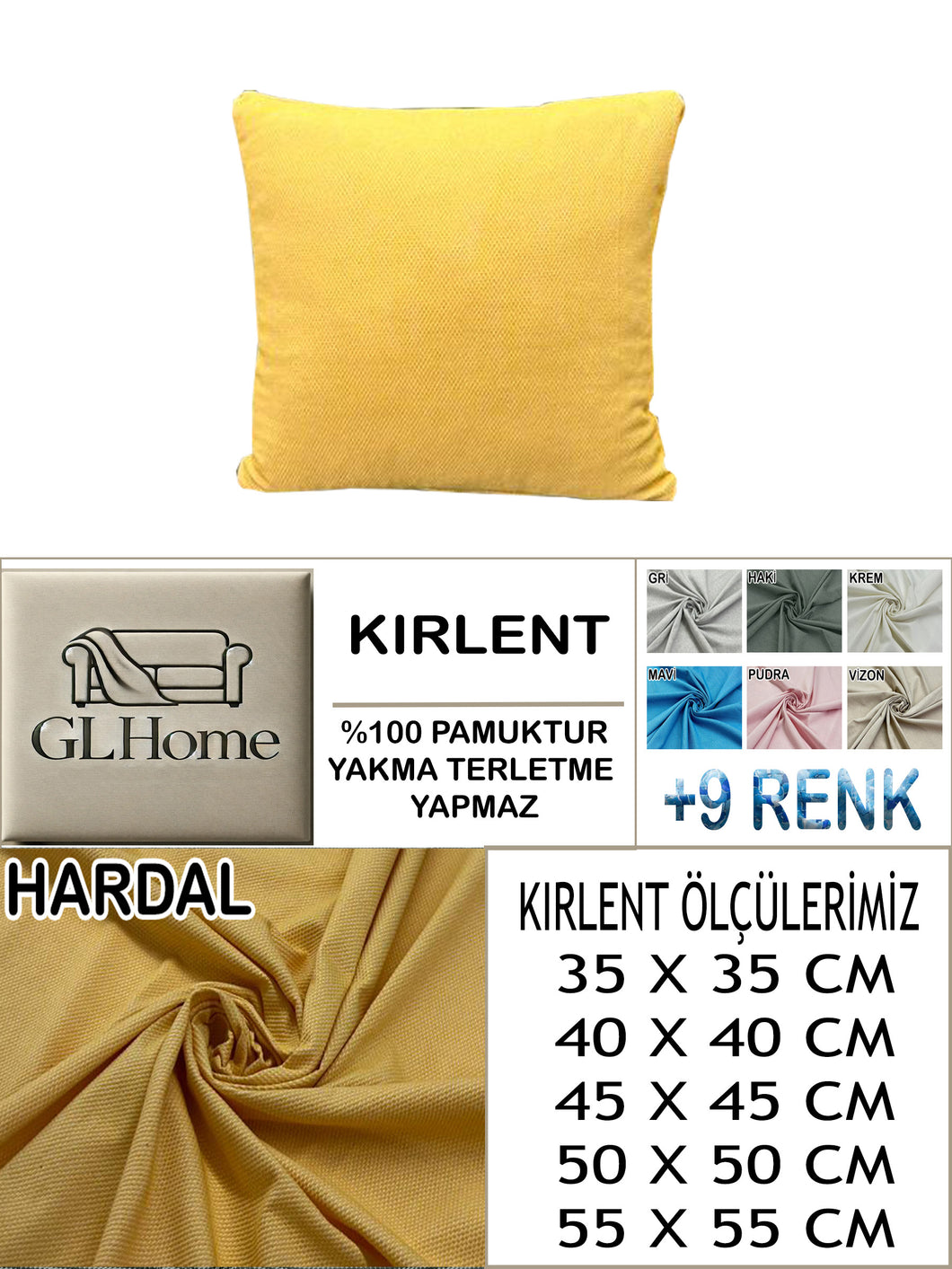 %100 Pamuk Petek Hardal Renk Kırlent Kılıfı