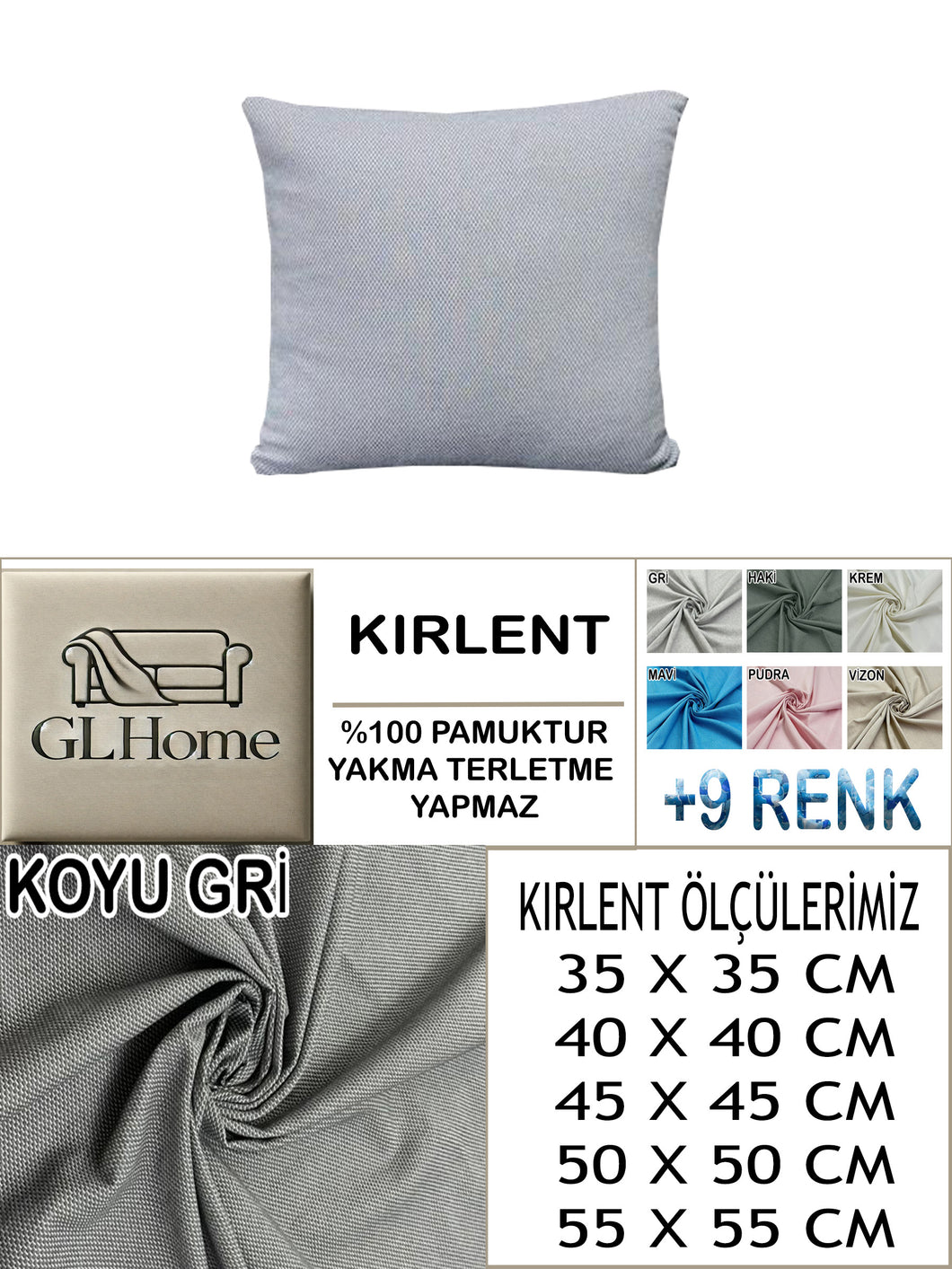 %100 Pamuk Petek Koyu Gri  Renk Kırlent Kılıfı