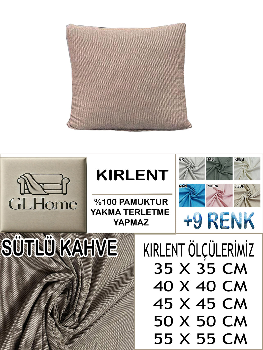 %100 Pamuk Petek Sütlü Kahve Renk Kırlent Kılıfı