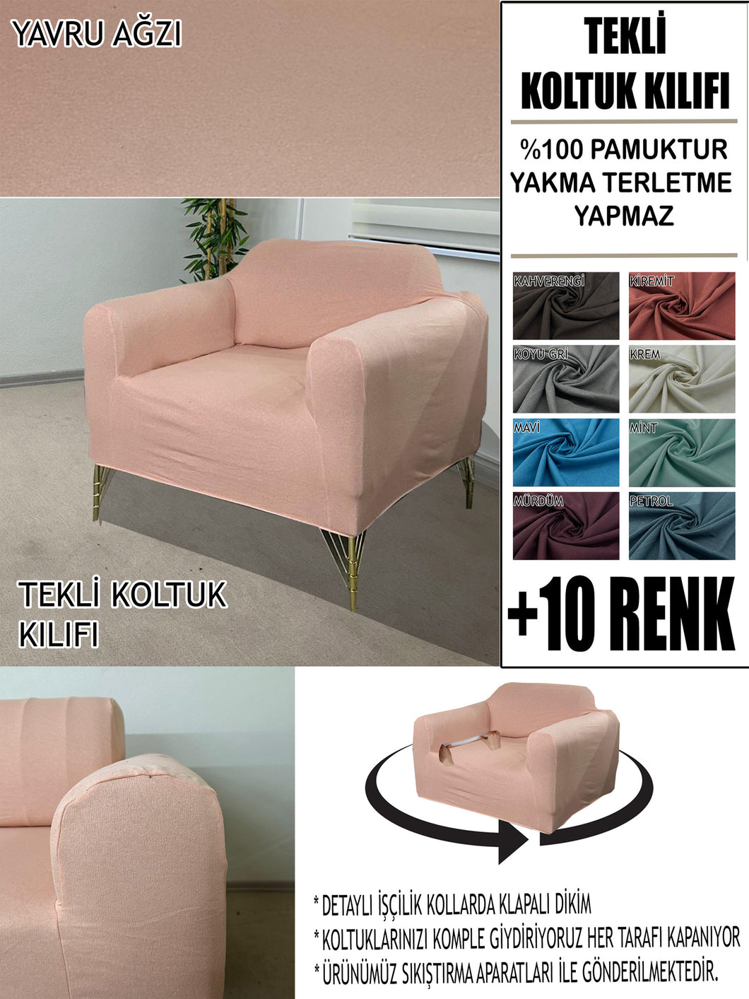 %100 Pamuklu Fransız  Kumaş Yavru Ağzı Tekli&Berjer Komple Giydirme, Bohem, Porto Model Koltuk Kılıfı