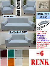 Görseli Galeri görüntüleyiciye yükleyin, Baby Face  Kumaş Açık Gri 3+2+1+1 Set Komple Giydirme Kanepe&amp;Çekyat, Bohem, vb Model Koltuk Kılıfları
