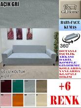 Görseli Galeri görüntüleyiciye yükleyin, Baby Face  Kumaş Açık Gri 3&quot;Lü Komple Giydirme Kanepe &amp; Çekyat, Bohem, vb Model Koltuk Kılıfları
