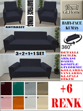 Görseli Galeri görüntüleyiciye yükleyin, Baby Face  Kumaş Antrasit 3+2+1+1 Set Komple Giydirme Kanepe&amp;Çekyat, Bohem, vb Model Koltuk Kılıfları
