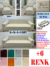 Görseli Galeri görüntüleyiciye yükleyin, Baby Face  Kumaş Bej 3+3+1+1 Set Komple Giydirme Kanepe &amp; Çekyat, Bohem, vb Model Koltuk Kılıfları
