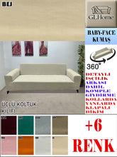 Görseli Galeri görüntüleyiciye yükleyin, Baby Face  Kumaş Bej 3&quot;Lü Komple Giydirme Kanepe &amp; Çekyat, Bohem, vb Model Koltuk Kılıfları
